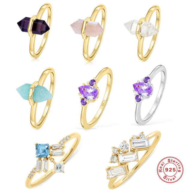 925 sterling silver crystal stone finger rings tail rings