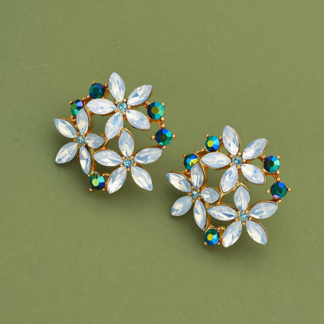 925 needle korean fashion diamond flower studs earrrings