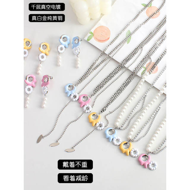 Y2K dopamine color enamel donuts necklace