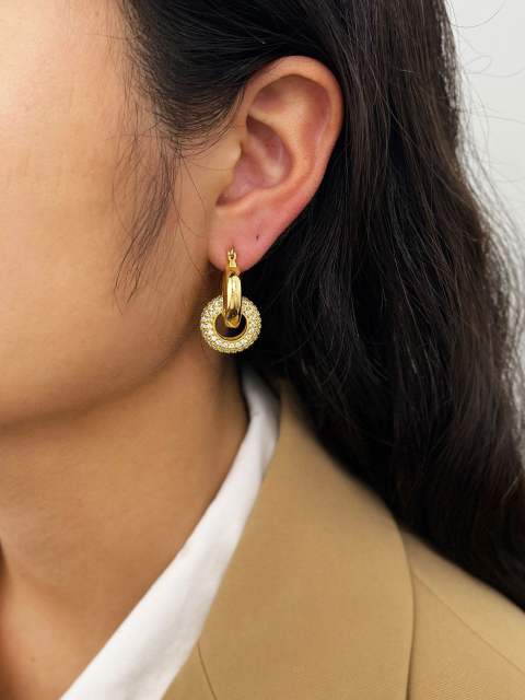 Delicate diamond circle chunky copper huggie earrings
