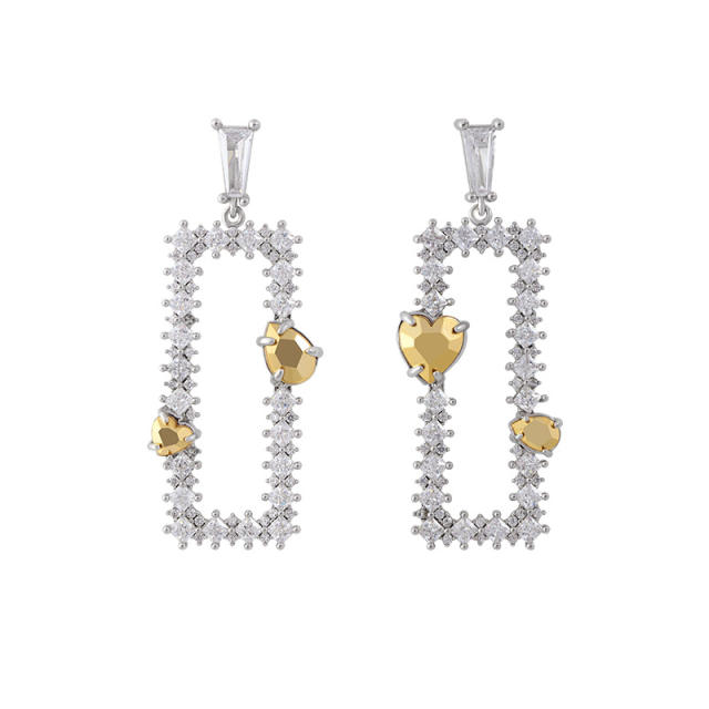 Korean fashion diamond geometric square dangle earrings