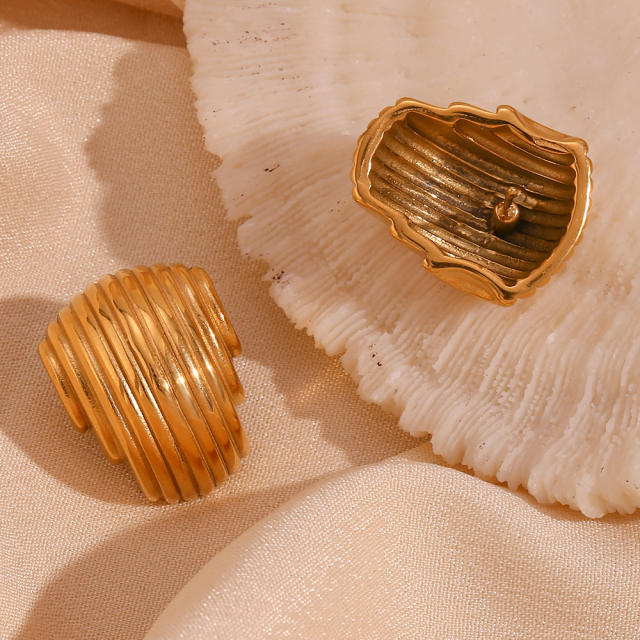 18K vintage geometric chunky stainless steel studs earrings