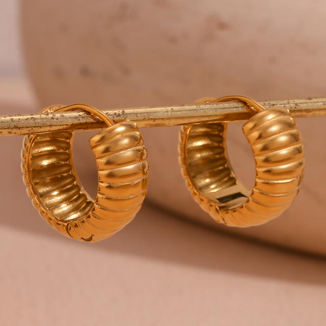 18K vintage chunky stainless steel hoop earrings