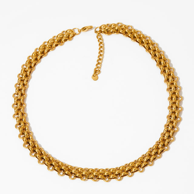 Personality chunky braid pattern stainless steel chain necklace
