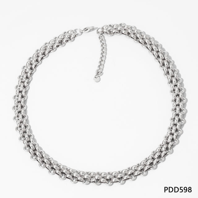 Personality chunky braid pattern stainless steel chain necklace