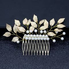 Baroque gold silver leaf pearl bead hair combs