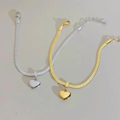Chic snake chain stereo chunky heart stainless steel necklace bracelet