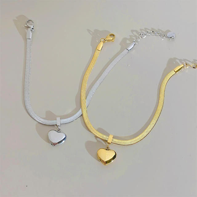 Chic snake chain stereo chunky heart stainless steel necklace bracelet