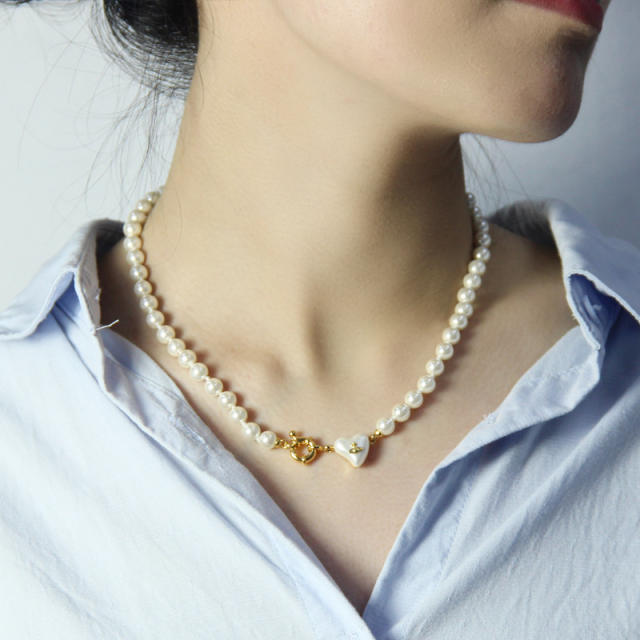 Famous brand pearl bead saturn choker necklace