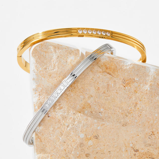 Chic diamond stainless steel bangle bracelet