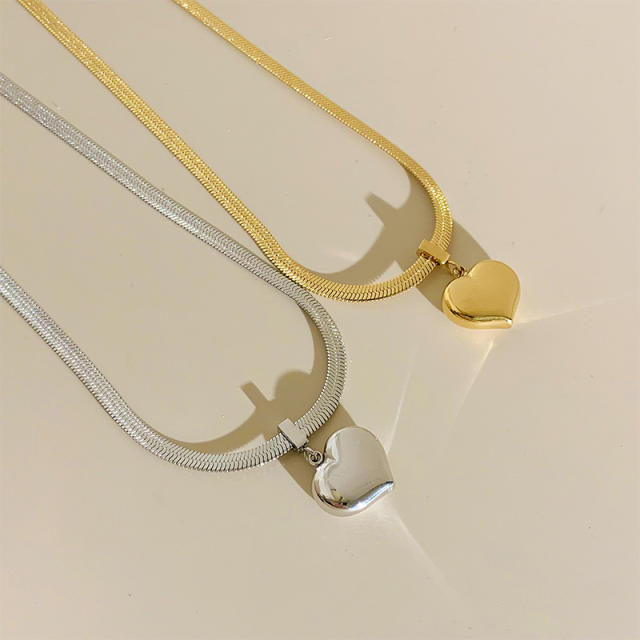Chic snake chain stereo chunky heart stainless steel necklace bracelet