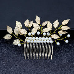 Baroque gold silver leaf pearl bead hair combs