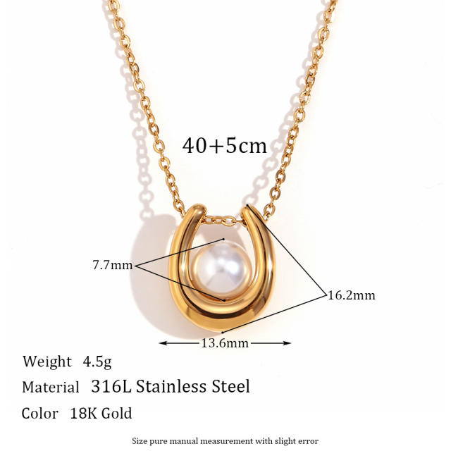 Chic pearl U shape pendant stainless steel necklace
