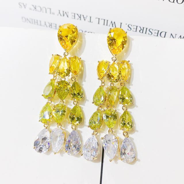 Luxury color cubic zircon tassel women party dangle earrings