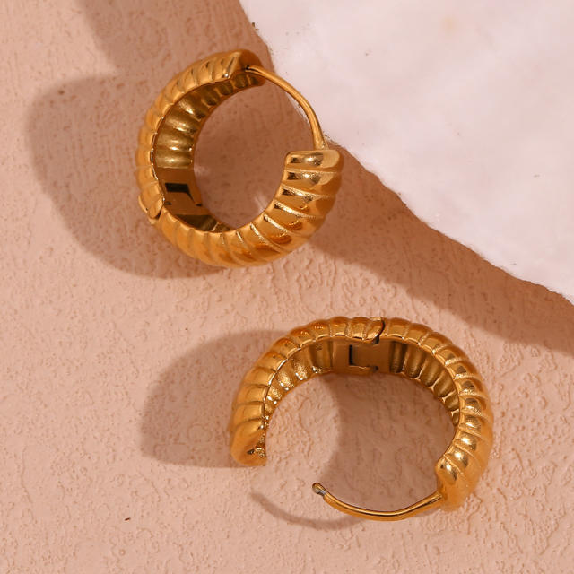 18K vintage chunky stainless steel hoop earrings