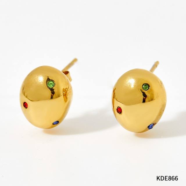 Popular color cubic zircon chunky ball geometric stainless steel earrings