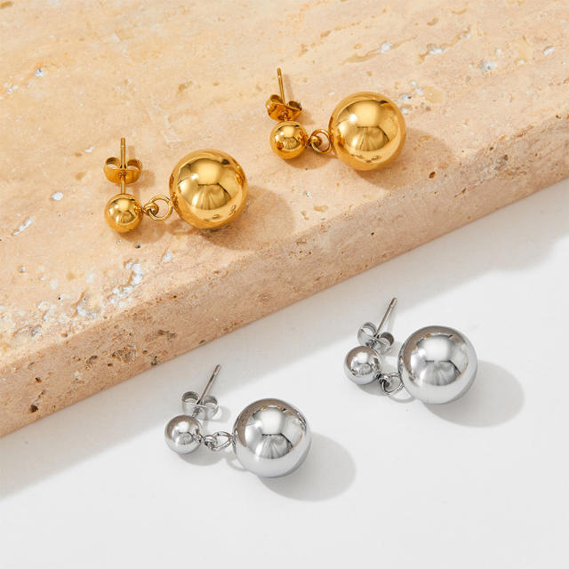 Classic chunky ball stainless steel earrings
