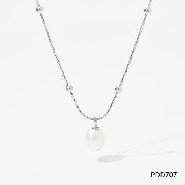 Chic water pearl one pearl pendant stainless steel necklace