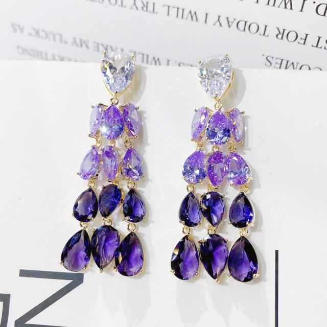 Luxury color cubic zircon tassel women party dangle earrings