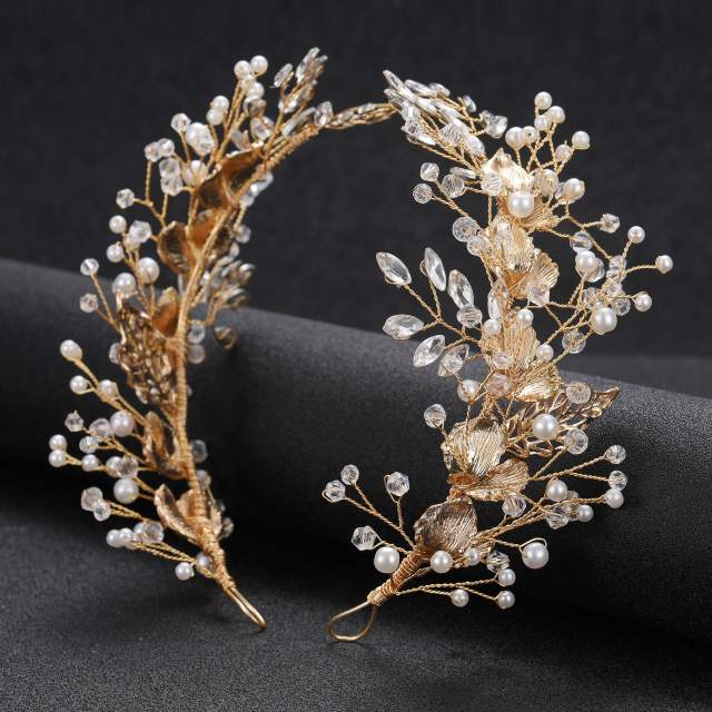 Gold color leaf design wedding headband