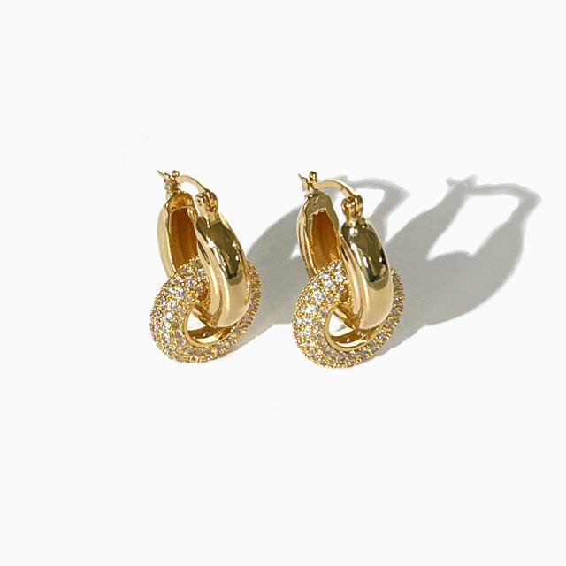 Delicate diamond circle chunky copper huggie earrings