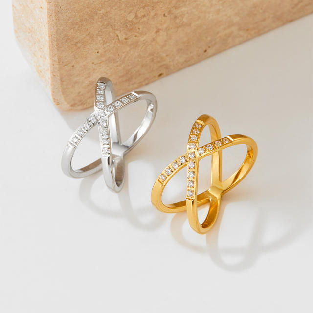 Personality diamond cross design stainless steel rings
