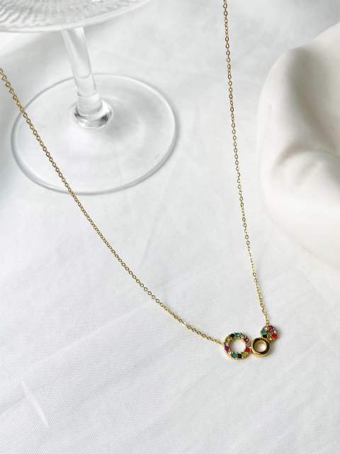 French rainbow cz circle dainty stainless steel necklace