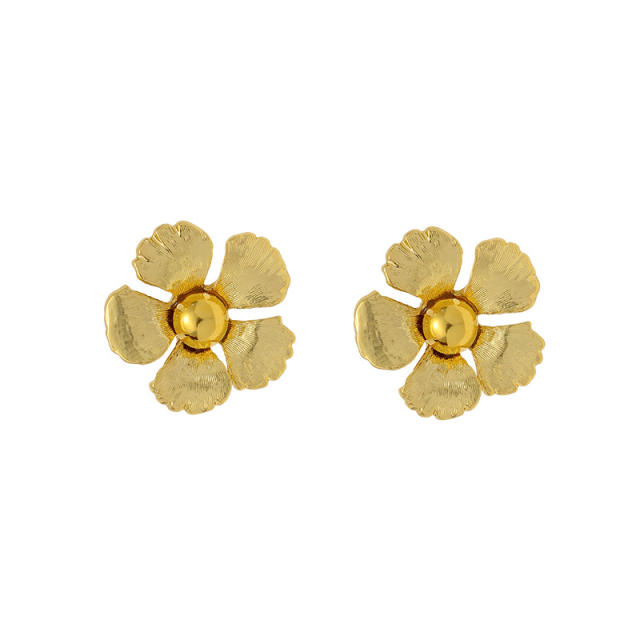 925 needle gold color flower studs earrings