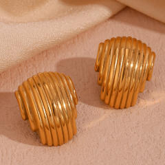 18K vintage geometric chunky stainless steel studs earrings
