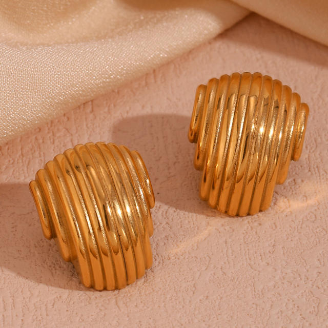 18K vintage geometric chunky stainless steel studs earrings
