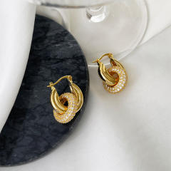 Delicate diamond circle chunky copper huggie earrings