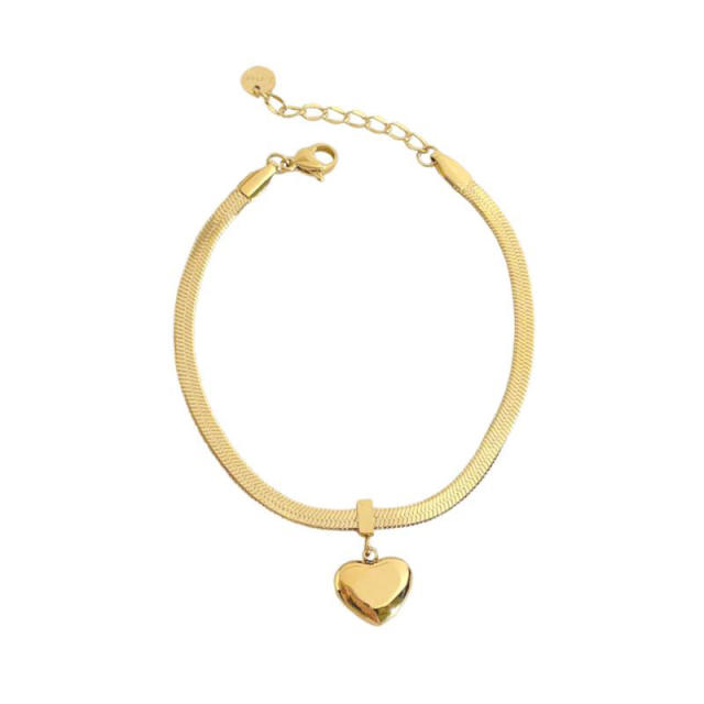 Chic snake chain stereo chunky heart stainless steel necklace bracelet