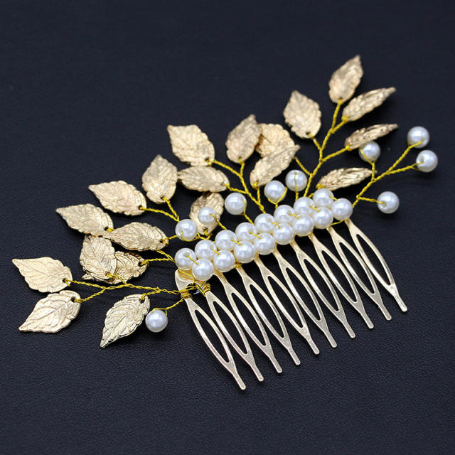 Baroque gold silver leaf pearl bead hair combs
