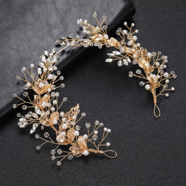 Gold color leaf design wedding headband