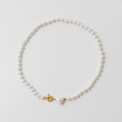 Famous brand pearl bead saturn choker necklace