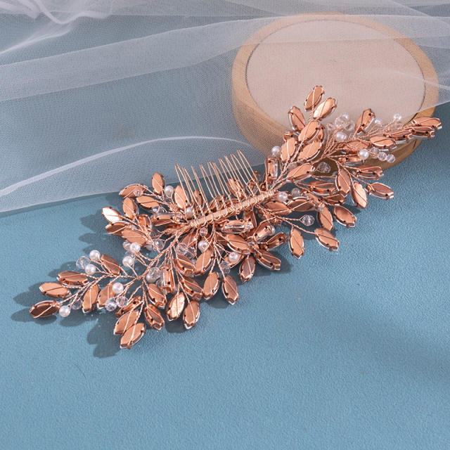 Delicate rhinestone pearl bead handmade wedding hair combs