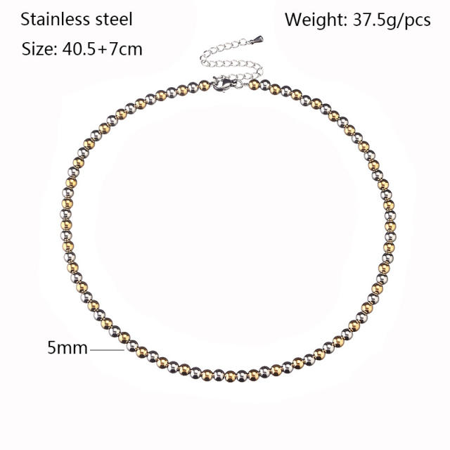 Classic chunky silver two tone ball bead stainless steel necklace