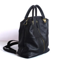 Black color super soft Genuine Leather women backpack