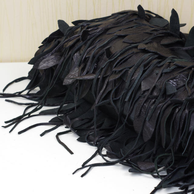 Black color Genuine Leather tassel women tote bag