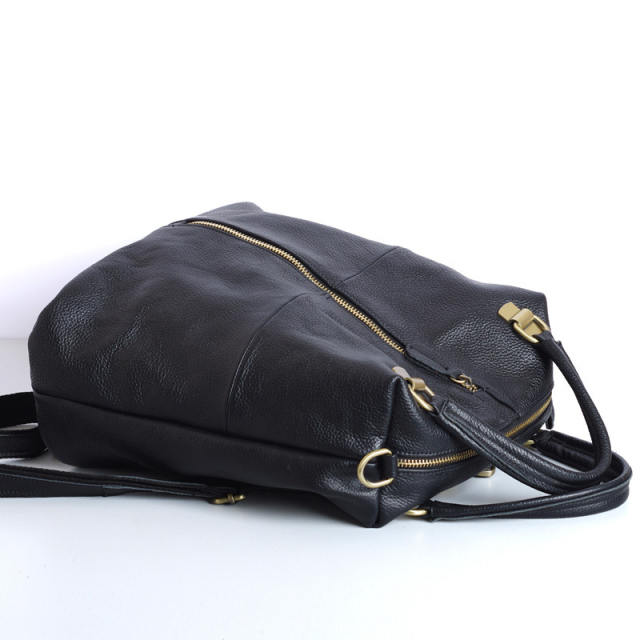 Black color super soft Genuine Leather women backpack