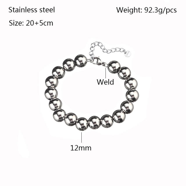 Chunky ball bead stainless steel bracelet for men