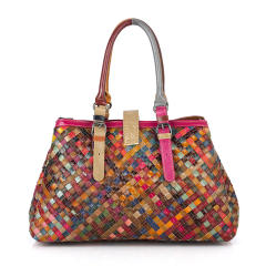 Personality colorful braid Genuine Leather women tote bag