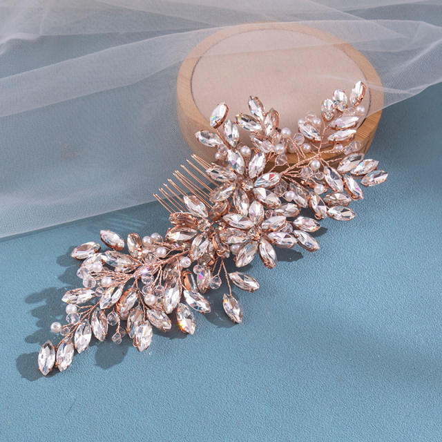 Delicate rhinestone pearl bead handmade wedding hair combs