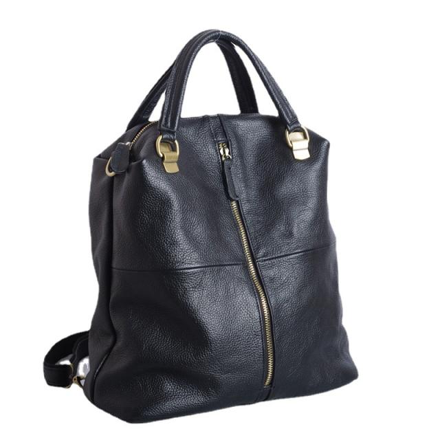 Black color super soft Genuine Leather women backpack