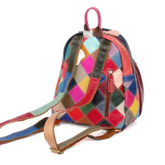 Color matching random pattern Genuine Leather women backpack