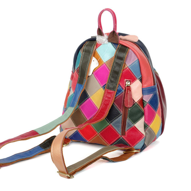 Color matching random pattern Genuine Leather women backpack