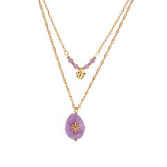 Vintage oval crystal stone pendant two layer stainless steel necklace