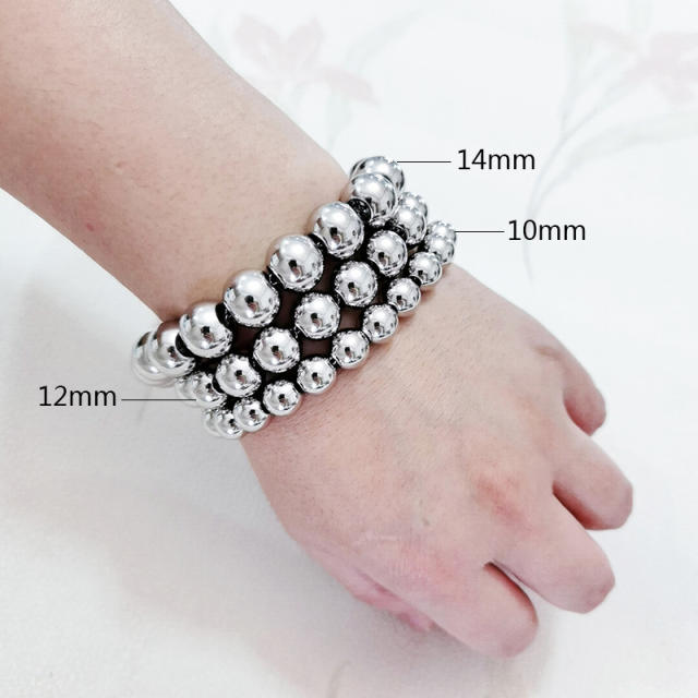 Chunky ball bead stainless steel bracelet for men