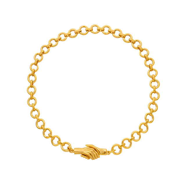 Hiphop 18K cable chain shake hands stainless steel necklace bracelet
