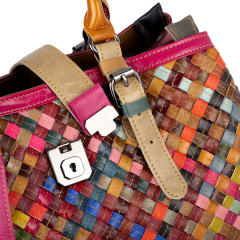 Personality colorful braid Genuine Leather women tote bag